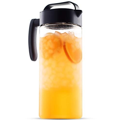 Komax Set of 2 Plastic Water Pitcher with Lid – BPA-Free Water & Iced Tea Pitcher Set – Microwave & Dishwasher Safe Plastic Pitcher – Tea, Sangria, or Juice Containers with Lids for Fridge (2.1 Qt)