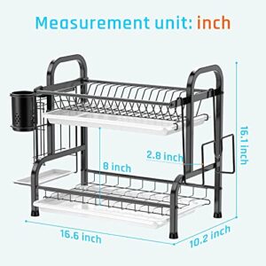 iSPECLE Dish Drying Rack, 304 Stainless Steel 2-Tier Dish Rack with Utensil Holder, Cutting Board Holder and Dish Drainer for Kitchen Counter