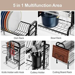 iSPECLE Dish Drying Rack, 304 Stainless Steel 2-Tier Dish Rack with Utensil Holder, Cutting Board Holder and Dish Drainer for Kitchen Counter