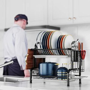 iSPECLE Dish Drying Rack, 304 Stainless Steel 2-Tier Dish Rack with Utensil Holder, Cutting Board Holder and Dish Drainer for Kitchen Counter