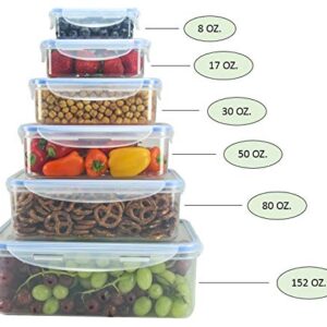 Nicole Home Collection Food Storage Plastic Containers with Locking Lids, Leak Proof, Airtight, Nested, Set Of 6 BPA Free Dishwasher and Freezer Safe