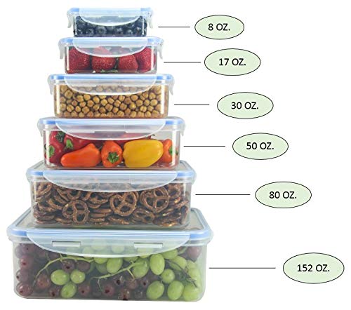 Nicole Home Collection Food Storage Plastic Containers with Locking Lids, Leak Proof, Airtight, Nested, Set Of 6 BPA Free Dishwasher and Freezer Safe