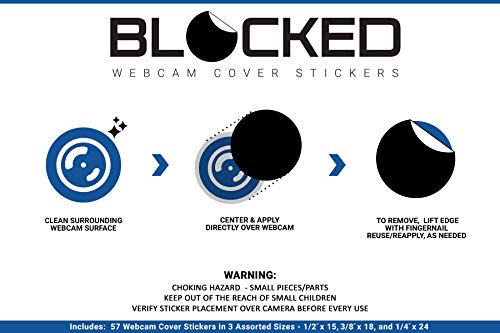 BLOCKED Webcam/Camera Vinyl Covers | 57 Low-Tack Restickable Webcam Sticker | 3-Sizes | Black 57-Pack (Muted Matte)