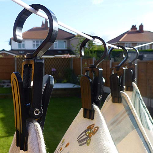 12pcs Black Plastic Portable Strong Swivel Hook Multi-Functional Clips Laundry Hooks Clothes Pins Hanging Curtain Clips Beach Towel Clips from Blowing Away