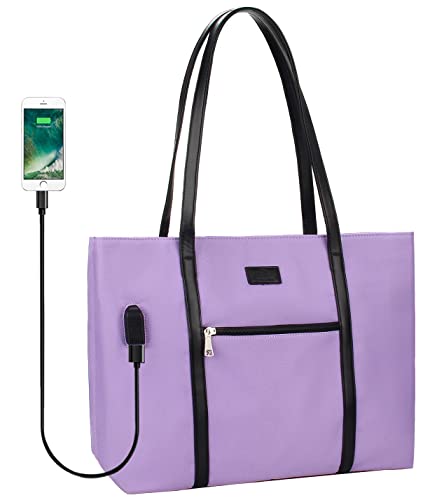 Laptop Tote Bag, Large Women Work Bag Purse USB Teacher Bag Fits 15.6 Inch Laptop (15.6 Inch, Purple)