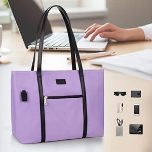 Laptop Tote Bag, Large Women Work Bag Purse USB Teacher Bag Fits 15.6 Inch Laptop (15.6 Inch, Purple)