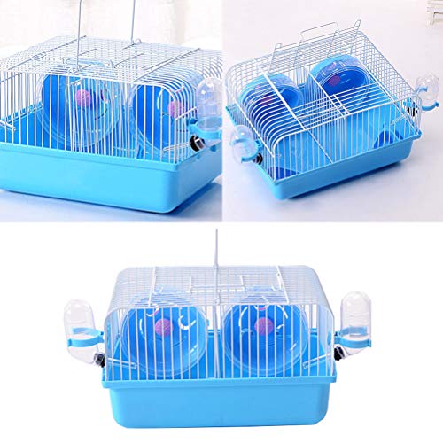 POPETPOP Hamster Carrier for Travel-Pet Portable Carrier Carry Case Cottage Guinea Pig Carrier for Two Small Animal Habitat with Hamster Wheel, Water Bottle and Hideout