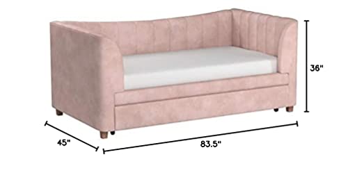 Little Seeds Valentina Upholstered Trundle, Twin Size, Pink Velvet Daybed,