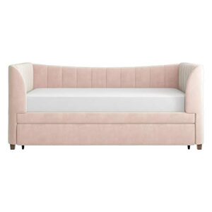 Little Seeds Valentina Upholstered Trundle, Twin Size, Pink Velvet Daybed,