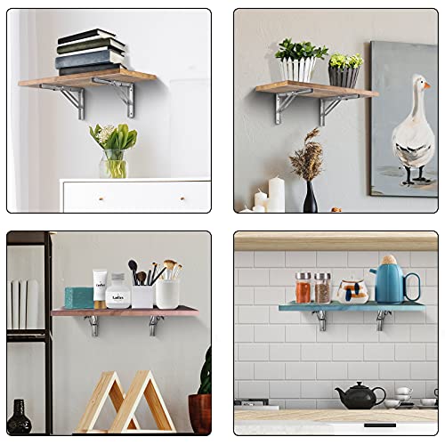 Pynsseu 20 inch Folding Shelf Brackets,Heavy Duty Stainless Steel Collapsible Shelf Bracket Wall Mounted Triangle Folding Shelf Bracket for Table Work and Bench(2 Packs)