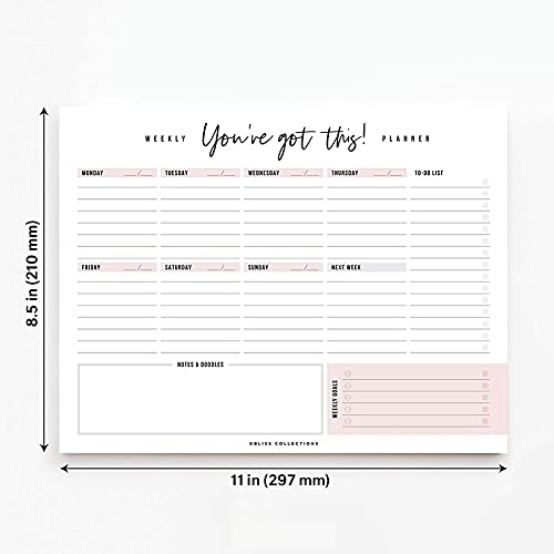 Bliss Collections Weekly Planner, You've Got This, Undated Tear-Off Sheets Notepad Includes Calendar, Organizer, Scheduler for Goals, Tasks, Ideas, Notes and To Do Lists, 8.5"x11" (50 Sheets)