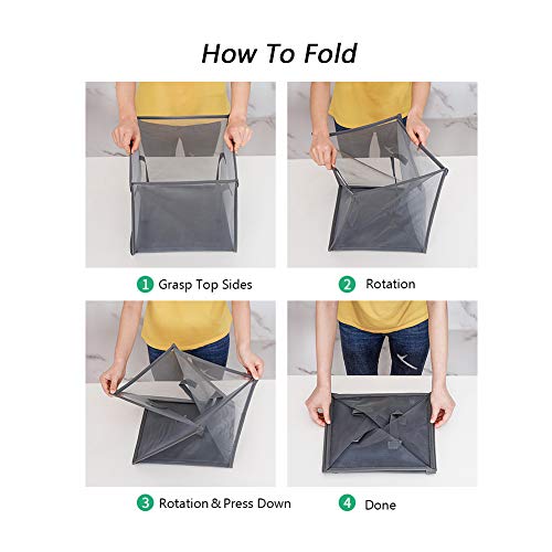 Mesh Popup Laundry Hamper with Handles,Portable Durable Collapsible Storage Easy Open. Folding Pop-Up Clothes Hampers Basket Foldable Great for The Kids Room College Dorm or Travel (Grey,Single-Layer)