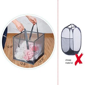 Mesh Popup Laundry Hamper with Handles,Portable Durable Collapsible Storage Easy Open. Folding Pop-Up Clothes Hampers Basket Foldable Great for The Kids Room College Dorm or Travel (Grey,Single-Layer)