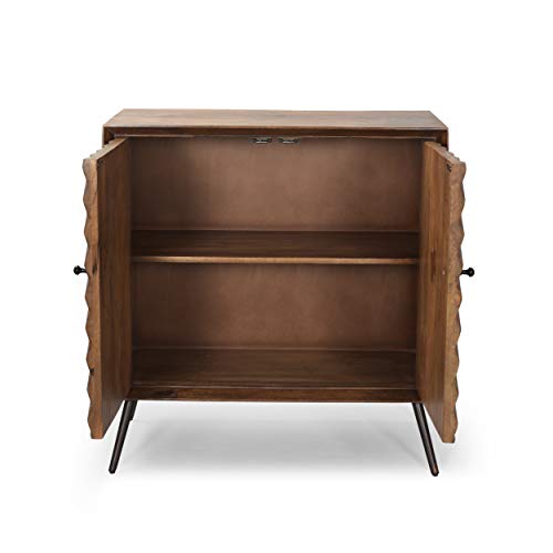 Great Deal Furniture Charlotte Mid-Century Modern Handcrafted Mango Wood Sideboard, Dark Brown