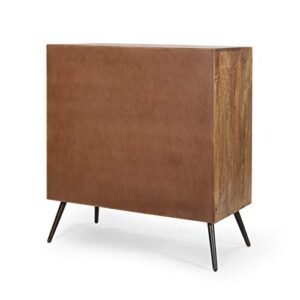 Great Deal Furniture Charlotte Mid-Century Modern Handcrafted Mango Wood Sideboard, Dark Brown