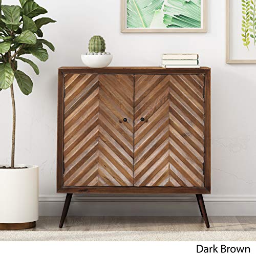 Great Deal Furniture Charlotte Mid-Century Modern Handcrafted Mango Wood Sideboard, Dark Brown
