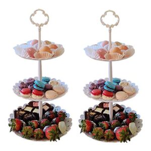 set of 2 pieces 3 tier dessert stand fruit plate cupcake plastic white cup cakes desserts fruits candy buffet serving tray (white round 2pcs)