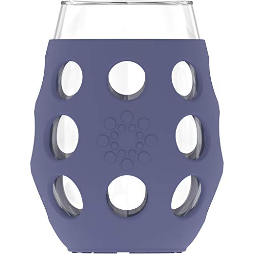 Lifefactory 11-Ounce Indoor/Outdoor Wine Glass with Protective Silicone Sleeve, 4-Pack, Carbon, Dusty purple, Aqua teal, & Cool grey