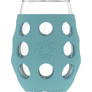 Lifefactory 11-Ounce Indoor/Outdoor Wine Glass with Protective Silicone Sleeve, 4-Pack, Carbon, Dusty purple, Aqua teal, & Cool grey