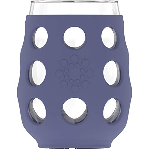 Lifefactory Wine Glass with Protective Silicone Sleeve, 4 Count (Pack of 1), Carbon, Dusty Purple, Aqua Teal, Stone Gray