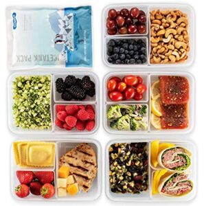 Komax Biokips Set of 5 Lunch Containers – 3 Compartment Food Container for Meal Prep, Portion Control – Microwave & Dishwasher Safe Bento Box Adult Lunch Container w/Locking Lid (37 oz)