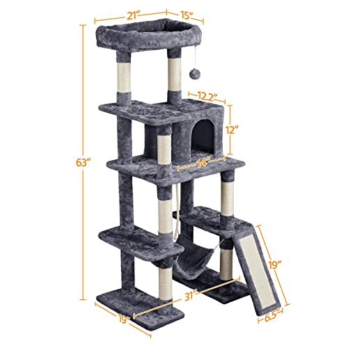 Yaheetech Cat Tree Cat Tower, 63 Inches Multi-Level Cat Tree for Indoor Cats, Tall Cat Tree with Sisal-Covered Scratching Posts & Condo, Cat Furniture Activity Center for Cats Kitten