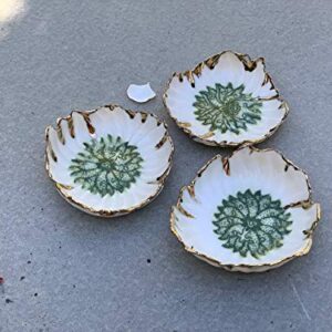 Green Lotus Flower Ring Dish with Gold Rim, Handmade Ceramic Trinket Dishes, Jewelry Gifts for Women and Men -stock photo, please read description