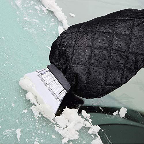 Frienda 2 Pieces Ice Scraper Mitt Snow Waterproof Remover and Black Snow Brush with Windshield Ice Snow Frost Scrapers for Car Roof Bumpers Windshield