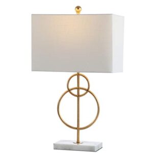 jonathan y jyl1096a haines 26" modern circle marble/metal led table lamp classic glam bedside desk nightstand lamp for bedroom living room office college bookcase led bulb included, gold leaf/white