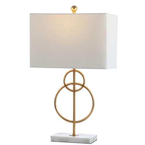 JONATHAN Y JYL1096A Haines 26" Modern Circle Marble/Metal LED Table Lamp Classic Glam Bedside Desk Nightstand Lamp for Bedroom Living Room Office College Bookcase LED Bulb Included, Gold Leaf/White