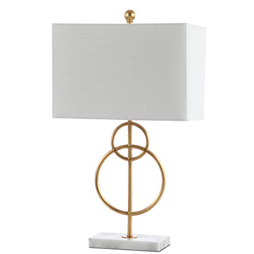 JONATHAN Y JYL1096A Haines 26" Modern Circle Marble/Metal LED Table Lamp Classic Glam Bedside Desk Nightstand Lamp for Bedroom Living Room Office College Bookcase LED Bulb Included, Gold Leaf/White