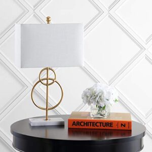 JONATHAN Y JYL1096A Haines 26" Modern Circle Marble/Metal LED Table Lamp Classic Glam Bedside Desk Nightstand Lamp for Bedroom Living Room Office College Bookcase LED Bulb Included, Gold Leaf/White