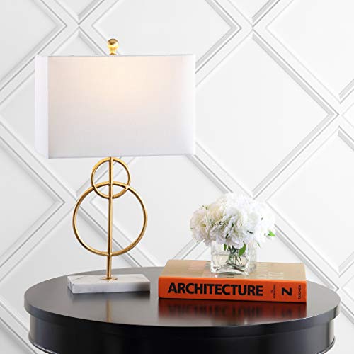 JONATHAN Y JYL1096A Haines 26" Modern Circle Marble/Metal LED Table Lamp Classic Glam Bedside Desk Nightstand Lamp for Bedroom Living Room Office College Bookcase LED Bulb Included, Gold Leaf/White