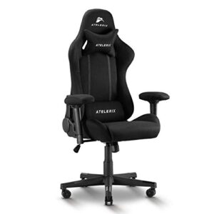 atelerix ventris noir gaming chair - use as desk, office or computer - tilting mechanism and ergonomic adjustable swivel game chair w/ 4d armrests & armrest covers, headrest and lumbar support