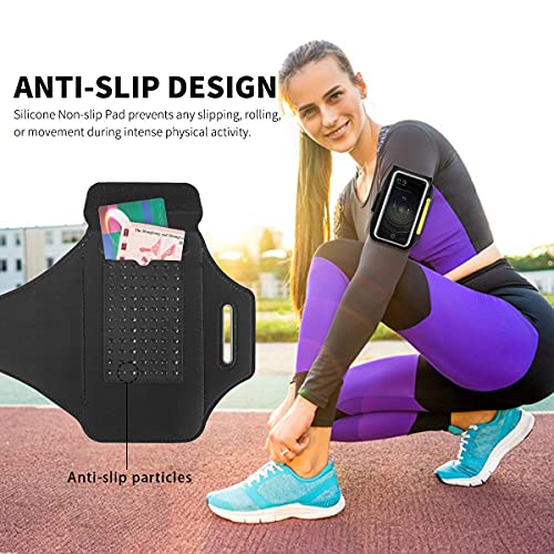 Running Armband with Airpods Bag Cell Phone Armband for iPhone 14 13 Pro 14 Plus 12 11 XR XS, Galaxy S20/S10 Water Resistant Sports Phone Holder Case & Zipper Slot Car Key Holder for 6.5 inch Phone