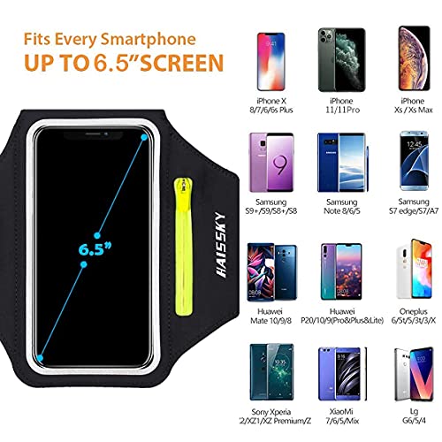 Running Armband with Airpods Bag Cell Phone Armband for iPhone 14 13 Pro 14 Plus 12 11 XR XS, Galaxy S20/S10 Water Resistant Sports Phone Holder Case & Zipper Slot Car Key Holder for 6.5 inch Phone