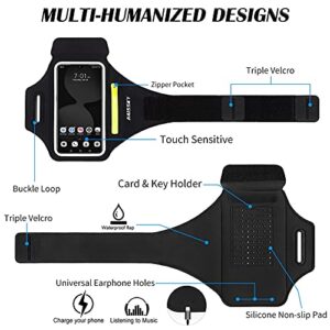 Running Armband with Airpods Bag Cell Phone Armband for iPhone 14 13 Pro 14 Plus 12 11 XR XS, Galaxy S20/S10 Water Resistant Sports Phone Holder Case & Zipper Slot Car Key Holder for 6.5 inch Phone