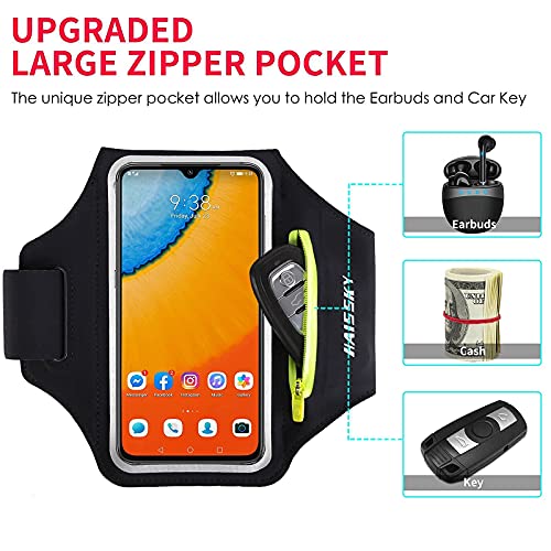 Running Armband with Airpods Bag Cell Phone Armband for iPhone 14 13 Pro 14 Plus 12 11 XR XS, Galaxy S20/S10 Water Resistant Sports Phone Holder Case & Zipper Slot Car Key Holder for 6.5 inch Phone