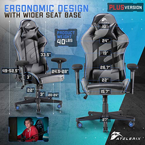 Atelerix Ventris - PU Leather, Fabric, & Extra Wide Options - Office or Computer Chair - Tilting & Ergonomic Adjustable Swivel Game Chair w/ 4D Covered Armrests, Headrest & Lumbar Support