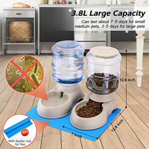 2 Pack Automatic Cat Feeder and Water Dispenser in Set with Pet Food Mat for Small Medium Dog Pets Puppy Kitten Big Capacity 1 Gallon x 2 (2 Pack Cream)