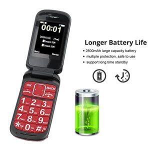 Zopsc F899 Flip Mobile Phones Unlocked Dual SIM Dual Standby Mobile Phone for Elderly Big Buttons, 2800mAh Battery Long Standby (Red)(US Plug)