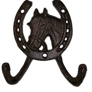 TLT Rustic Horse-N-Horseshoe Cast Iron Decorative Dbl. Wall Hook (Set of 3)