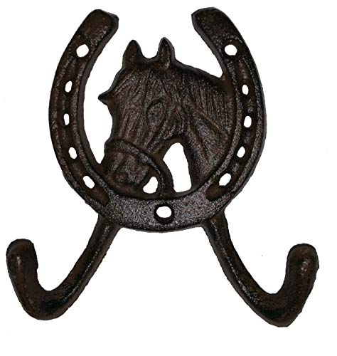 TLT Rustic Horse-N-Horseshoe Cast Iron Decorative Dbl. Wall Hook (Set of 3)