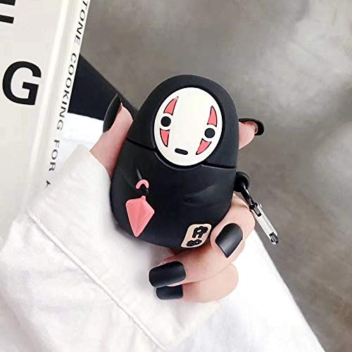 AirPods Case Protective Cover, 3D Japanese Cartoon No Face Shock Proof Soft Silicone Case Cover Skin Compatible for Apple AirPods 2 & 1, with Carabiner