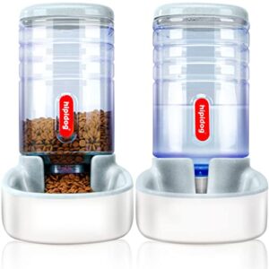 lucky-m pets automatic feeder and waterer set,dogs cats food feeder and water dispenser 3.8l,2 in 1 cat food water dispensers for small medium big pets (gray)