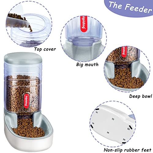 Lucky-M Pets Automatic Feeder and Waterer Set,Dogs Cats Food Feeder and Water Dispenser 3.8L,2 in 1 Cat Food Water Dispensers for Small Medium Big Pets (Gray)