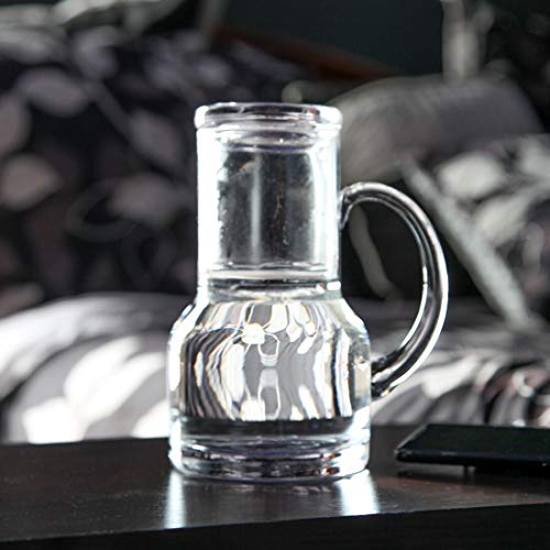 Lily's Home Bedside Night Water Carafe with Tumbler Glass and Handle, Use in Bedroom Bathroom, or Kitchen, Use Cup as Lid, 16 Ounces