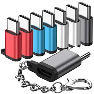 micro usb to usb c adapter,(8-packs)aluminum usb type c adapter convert connector with keychain charger compatible samsung galaxy s10 s9 s8 plus note 9 8, lg v40 v35 g8 g7,google pixel 3 xl,moto z2 z3