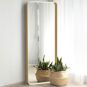 upland oaks large full length body mirror for floor & wall in bedroom - metal frame - big & tall long mirror for leaning - full length wall mirror size 65" x 21" (gold, recessed)