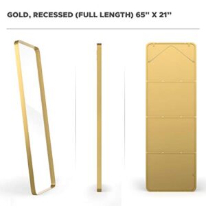 UPLAND OAKS Large Full Length Body Mirror for Floor & Wall in Bedroom - Metal Frame - Big & Tall Long Mirror for Leaning - Full Length Wall Mirror Size 65" x 21" (Gold, Recessed)